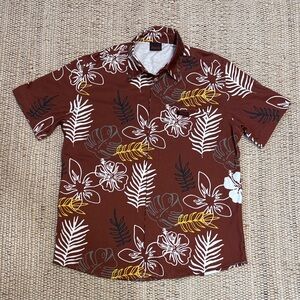 Tamba Men's Casual Brown Floral Button-Down Shirt